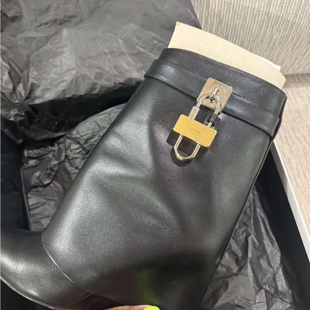 Givenchy Black Leather Mid-Calf Boots with Gold Padlock Detail - Picture 8 of 12